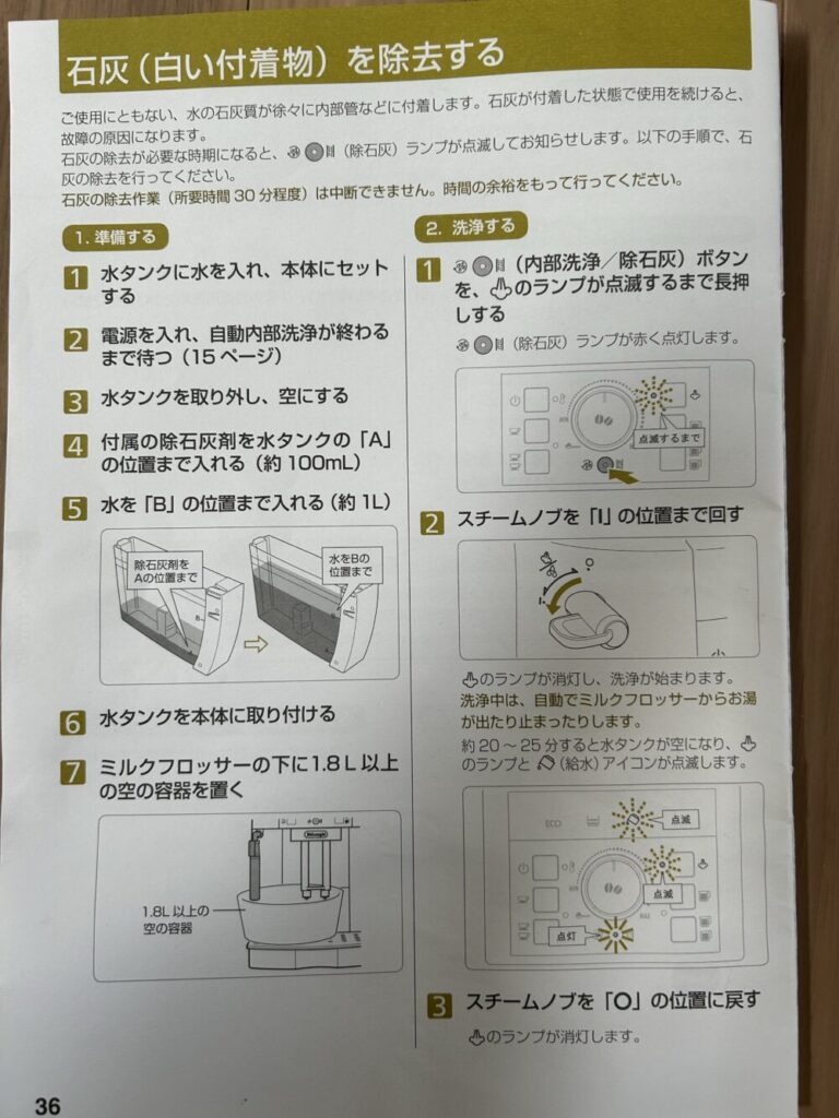 デロンギ　石灰　除去　脱石灰材　やり方　２